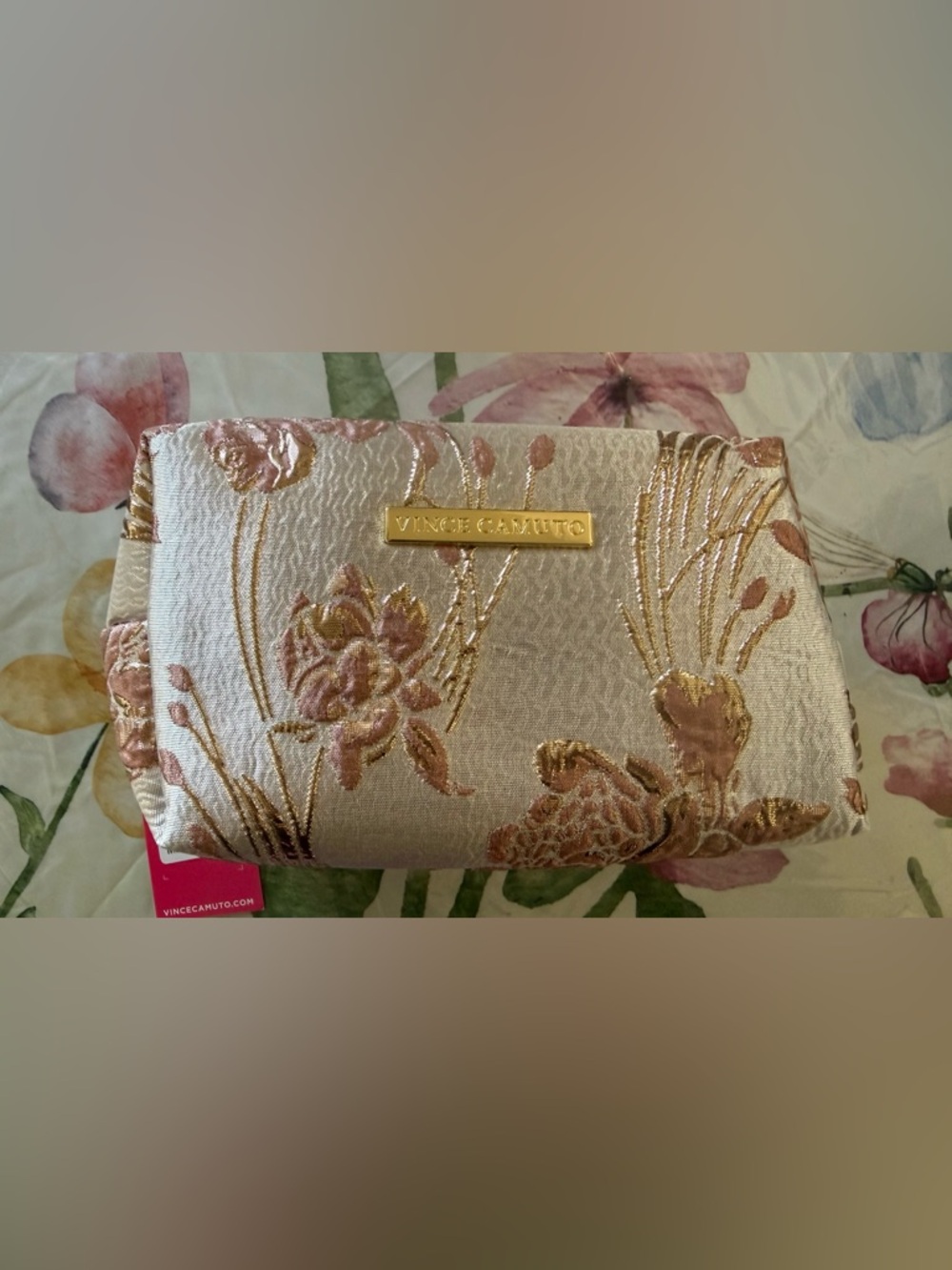 Vince Camuto Pink and Gold Floral cosmetic case